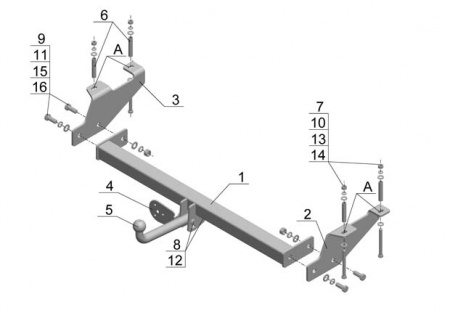 Фаркоп GW 06 для GREAT  WALL Wingle 2007-2011, Автос, нагрузка 1200/75 кг. БЕЗ подрезки бампера от магазина ФаркопРос